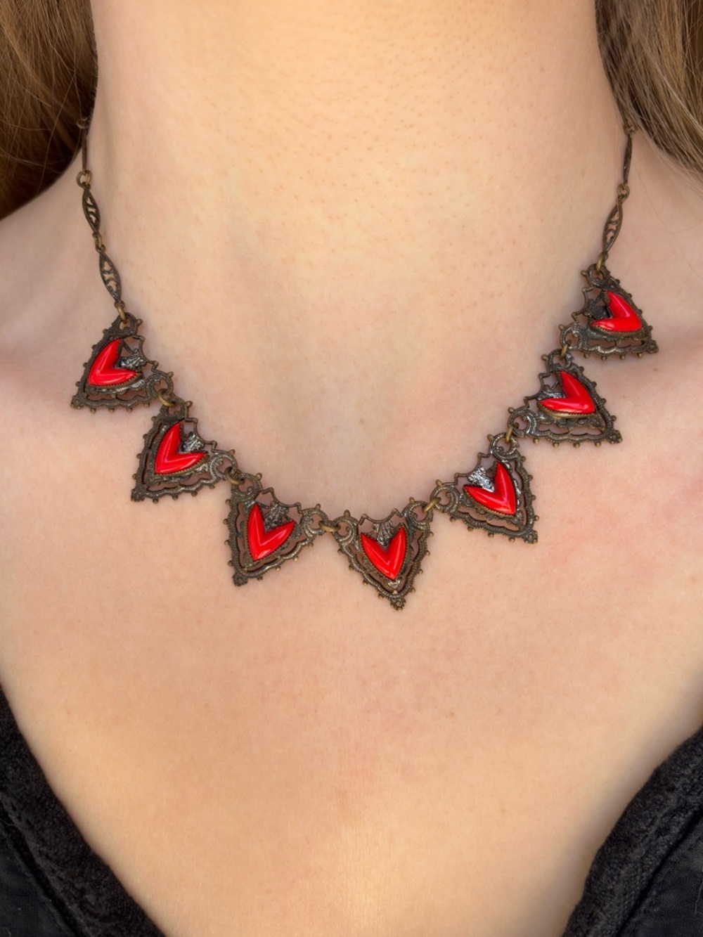 Antique Art Deco 1900s Czech Glass Brass Collar Necklace